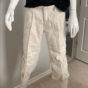 Lucky Brand Ivory Linen Cropped Cargo Pants
